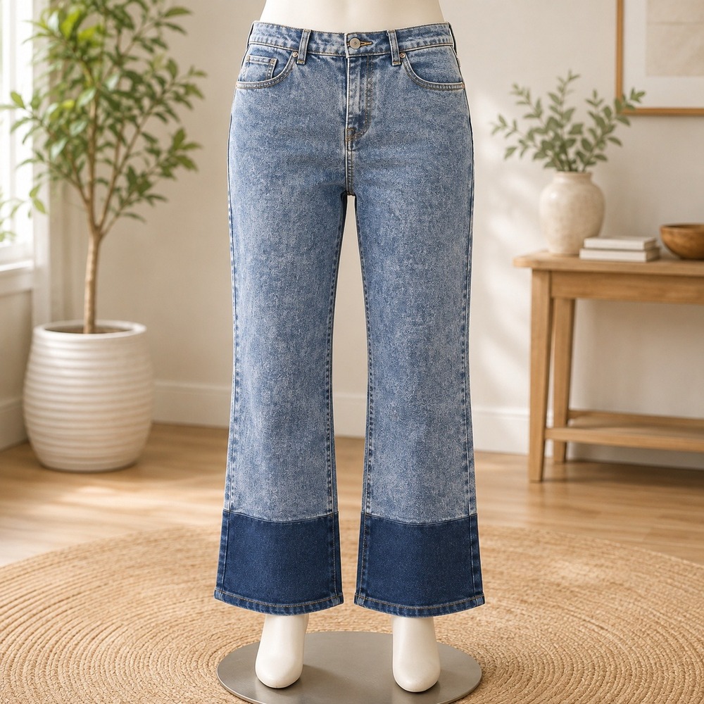LOGO Lori Goldstein Boyfriend Jeans Womens 18 Blue Two Tone Acid Contrast Hem